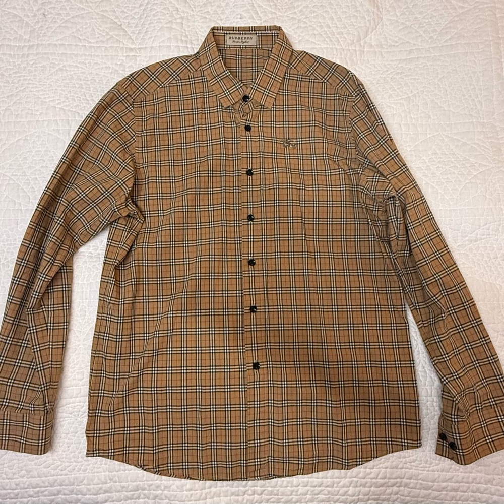 Burberry Tan Plaid Button-Down Shirt